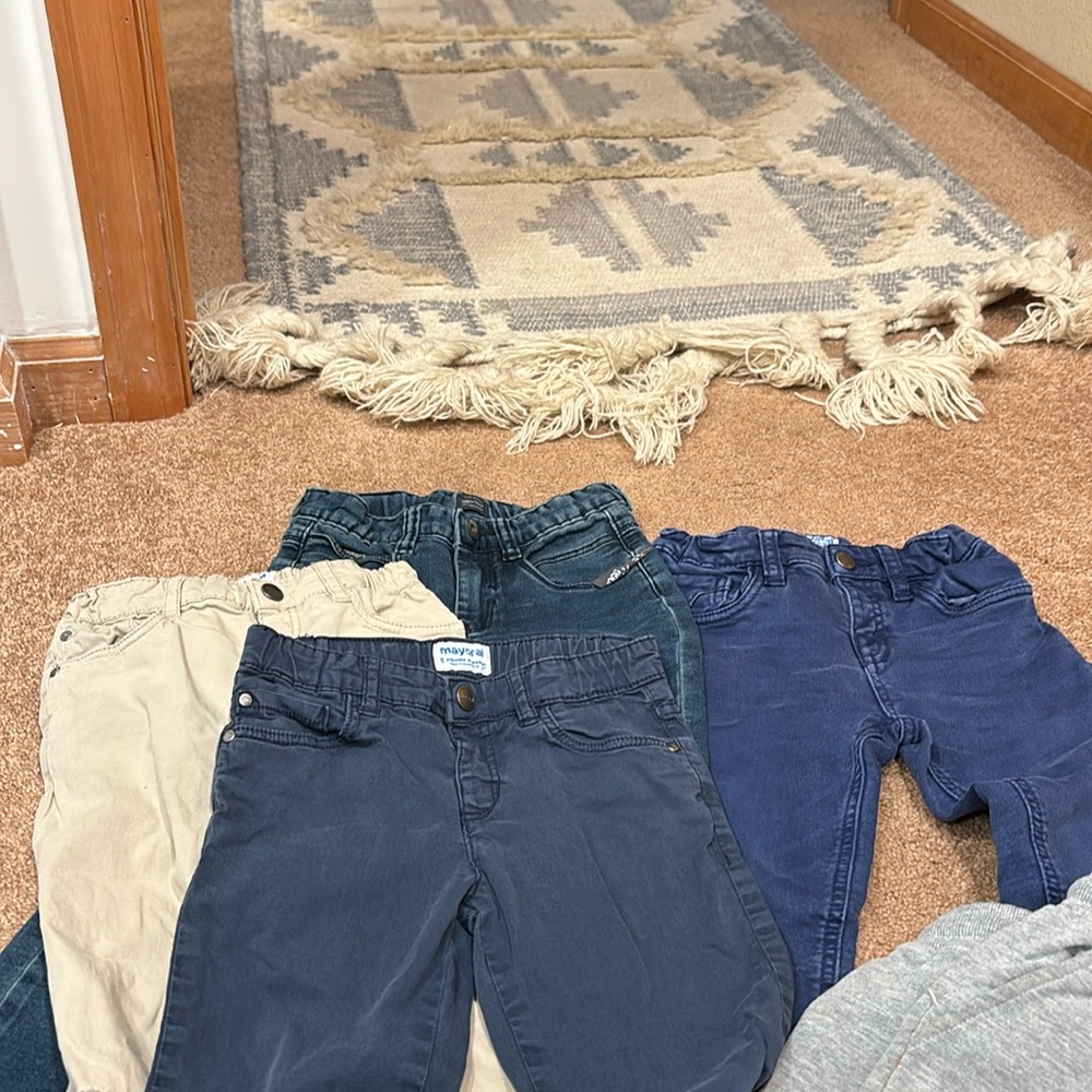 Mayoral, Jacadi, Babyface boys size 5 pants with one hole in each knee.